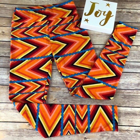 16 LuLaRoe Orange Red Yellow & Blue Leggings size OS - Picture 1 of 4
